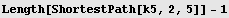 Length[ShortestPath[k5, 2, 5]] - 1